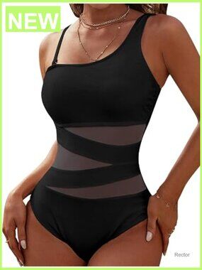 Women's One Piece Swimsuits Tummy Control Mesh Cutout Monokini High Cut Cheeky